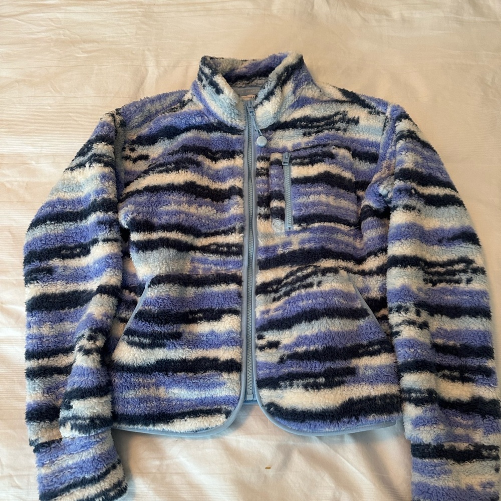 Athleta Girl- Striped Fleece Kids Jacket - Blue and Black